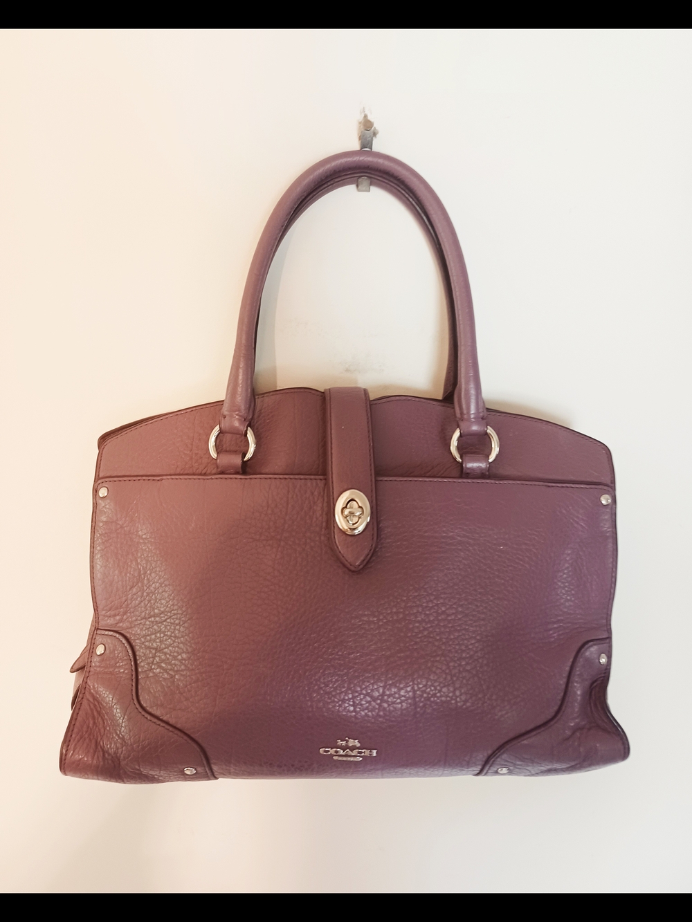 Coach Pebbled Leather Satchel in Plum